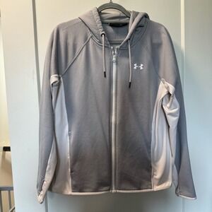 Under Armour Loose Fit ColdGear Grey White Full Zip Sweatshirt Neutral Athletic